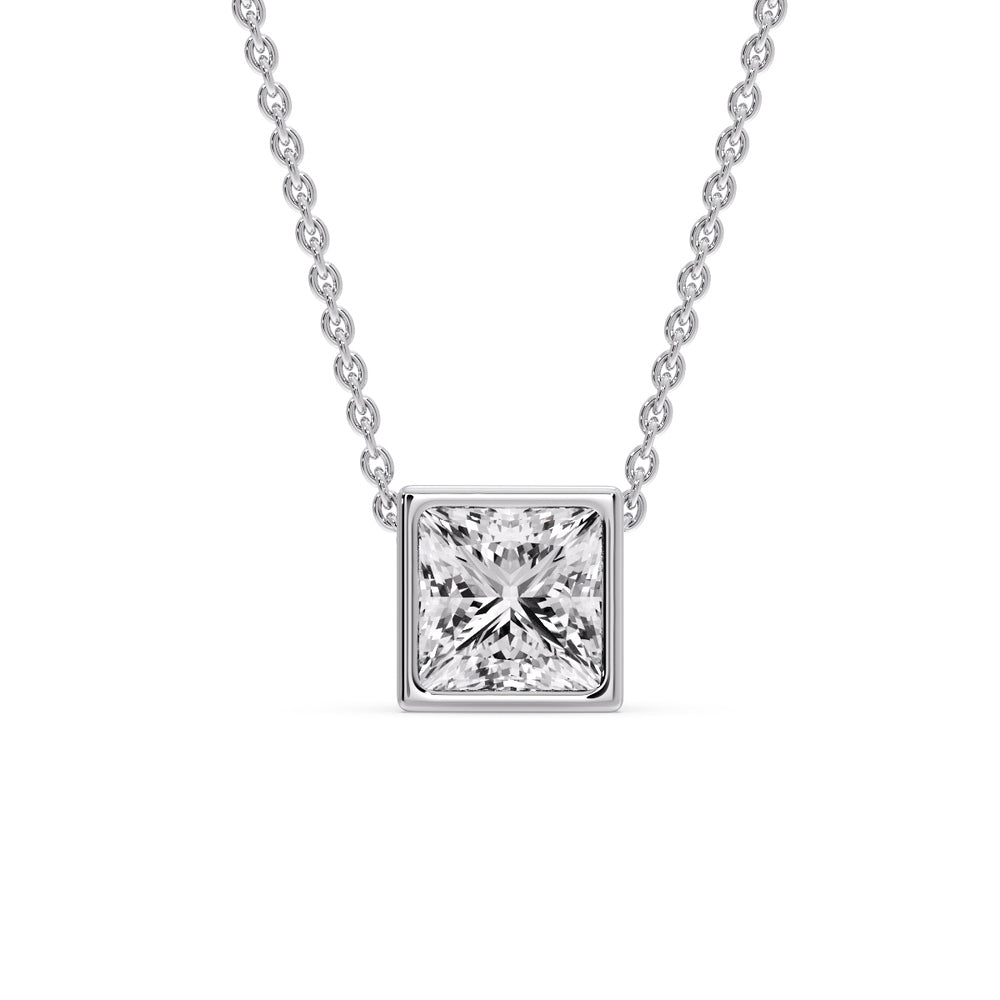 Princess Diamond Bezel Set Solitaire Pendant