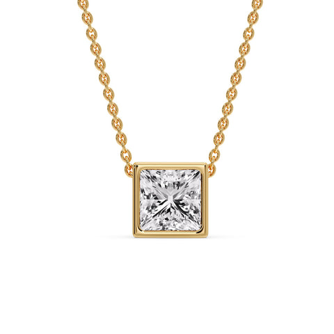 Princess Diamond Bezel Set Solitaire Pendant
