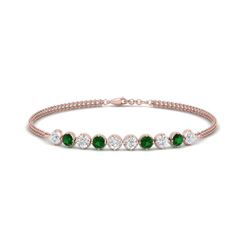 Dual Chain Round Diamond Bar Bracelet