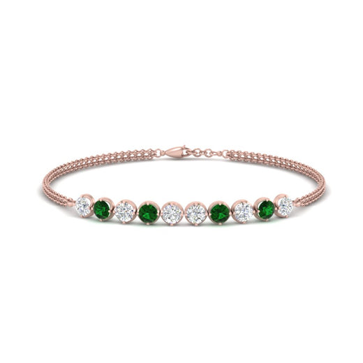 Dual Chain Round Diamond Bar Bracelet
