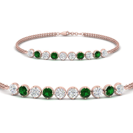 Dual Chain Round Diamond Bar Bracelet