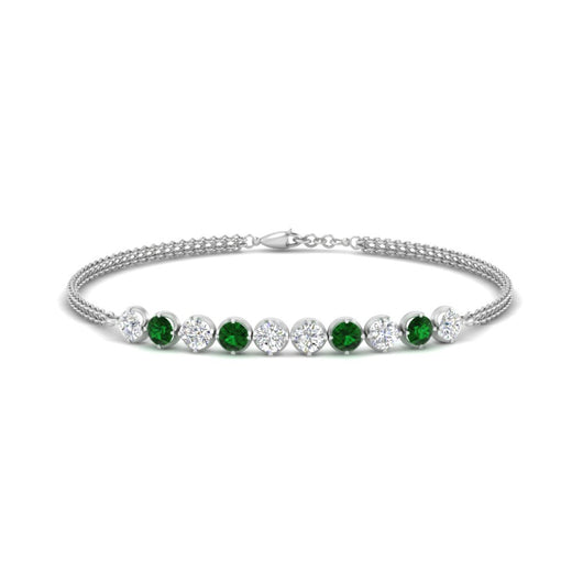 Dual Chain Round Diamond Bar Bracelet