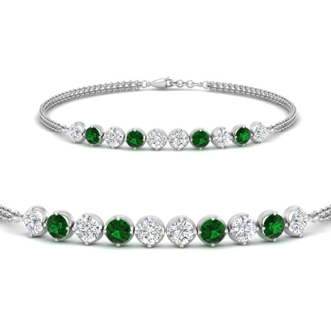 Dual Chain Round Diamond Bar Bracelet