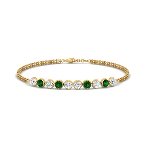Dual Chain Round Diamond Bar Bracelet