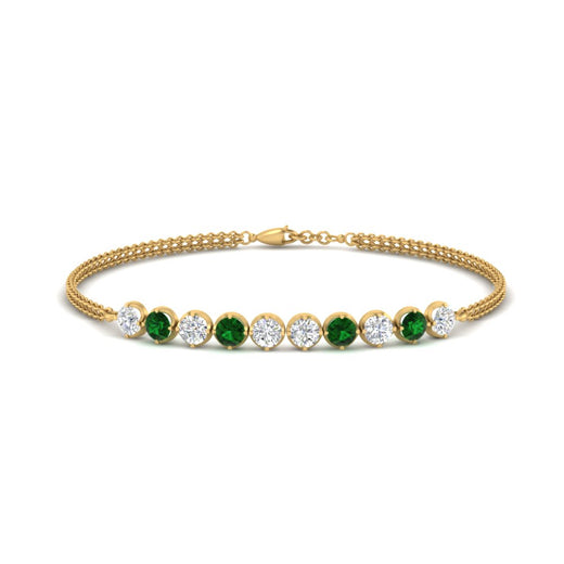 Dual Chain Round Diamond Bar Bracelet