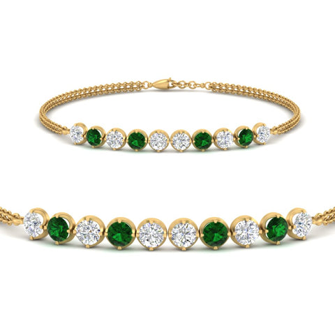 Dual Chain Round Diamond Bar Bracelet