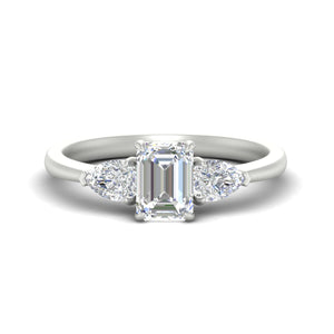 3 Stone Emerald Cut Lab Diamond Cathedral Ring With Pear Accents