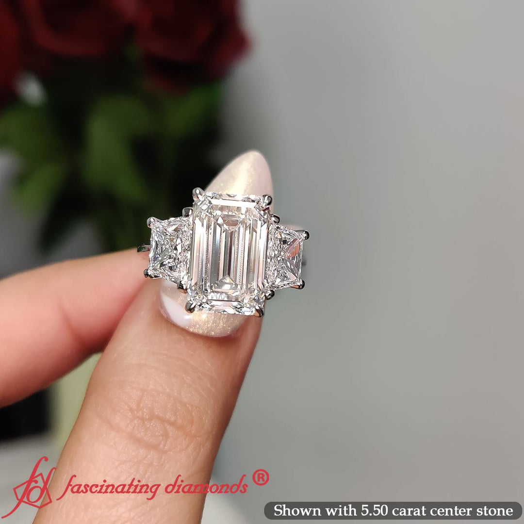 Emerald Cut 3 Stone Trapezoid Engagement Ring