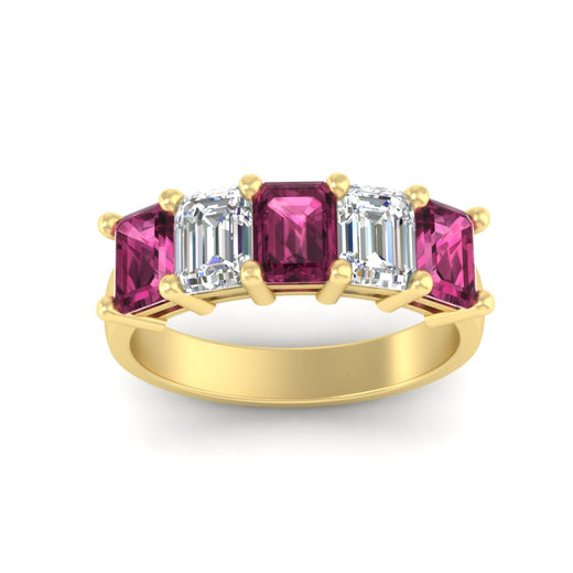 emerald-cut-5-stone-wedding-band-pink-sapphire-4-carat-in-yellow-gold-fdwb8008emgsadrpiangle5-4.00ct-nl-yg