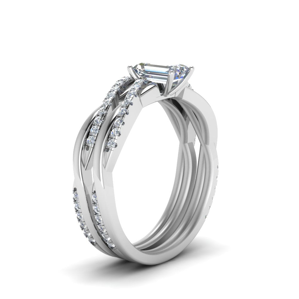 emerald-cut-Infinity-twist-diamond-matching-bridal-set-in-14K-white-gold-FD8253EM-NL-WG
