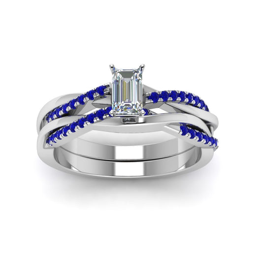 emerald-cut-Infinity-twist-diamond-matching-bridal-set-with-blue-sapphire-in-14K-white-gold-FD8253EMGSABL-NL-WG