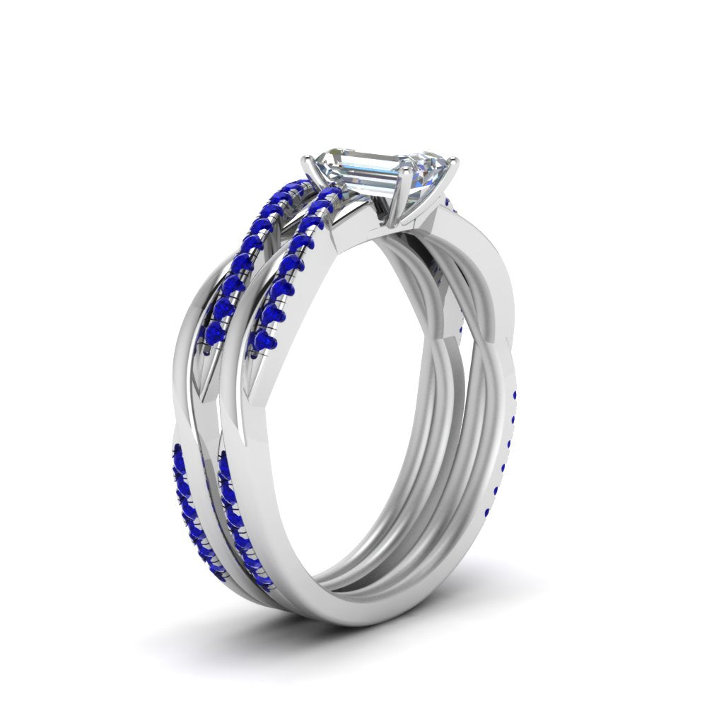 emerald-cut-Infinity-twist-diamond-matching-bridal-set-with-blue-sapphire-in-14K-white-gold-FD8253EMGSABL-NL-WG
