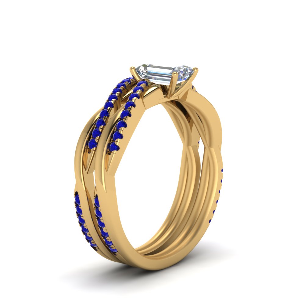 emerald-cut-Infinity-twist-diamond-matching-bridal-set-with-blue-sapphire-in-14K-yellow-gold-FD8253EMGSABL-NL-YG
