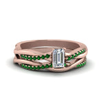 Load image into Gallery viewer, emerald-cut-Infinity-twist-diamond-matching-bridal-set-with-emerald-in-14K-rose-gold-FD8253EMGEMGR-NL-RG
