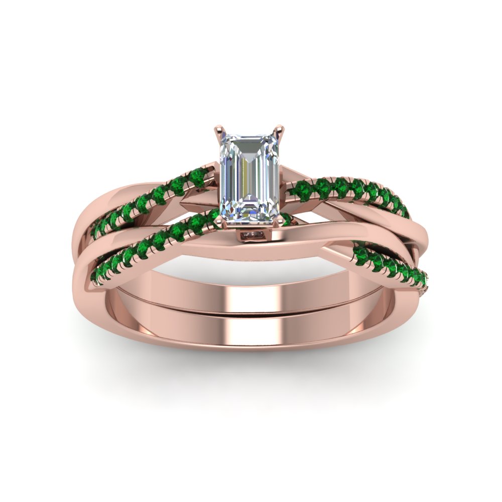 emerald-cut-Infinity-twist-diamond-matching-bridal-set-with-emerald-in-14K-rose-gold-FD8253EMGEMGR-NL-RG