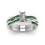Load image into Gallery viewer, emerald-cut-Infinity-twist-diamond-matching-bridal-set-with-emerald-in-14K-white-gold-FD8253EMGEMGR-NL-WG
