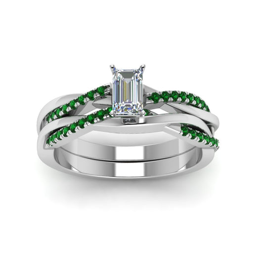 emerald-cut-Infinity-twist-diamond-matching-bridal-set-with-emerald-in-14K-white-gold-FD8253EMGEMGR-NL-WG