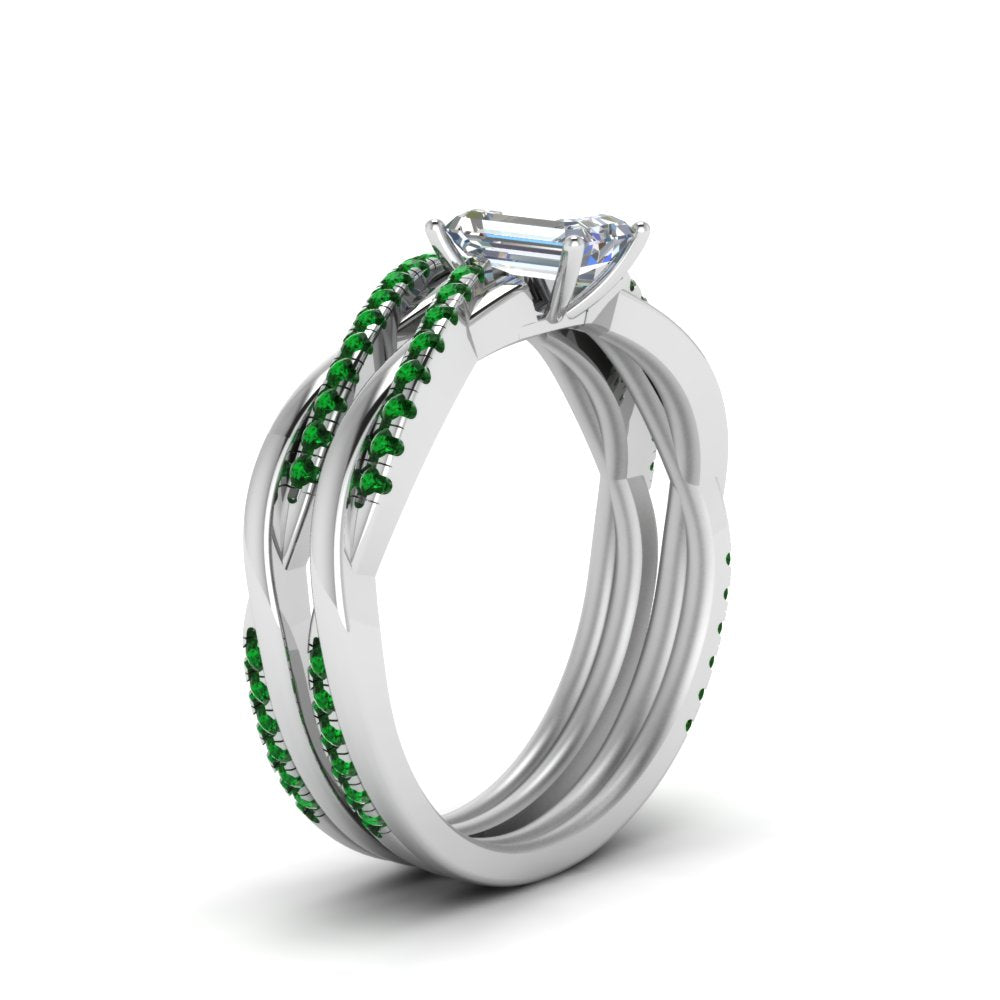 emerald-cut-Infinity-twist-diamond-matching-bridal-set-with-emerald-in-14K-white-gold-FD8253EMGEMGR-NL-WG