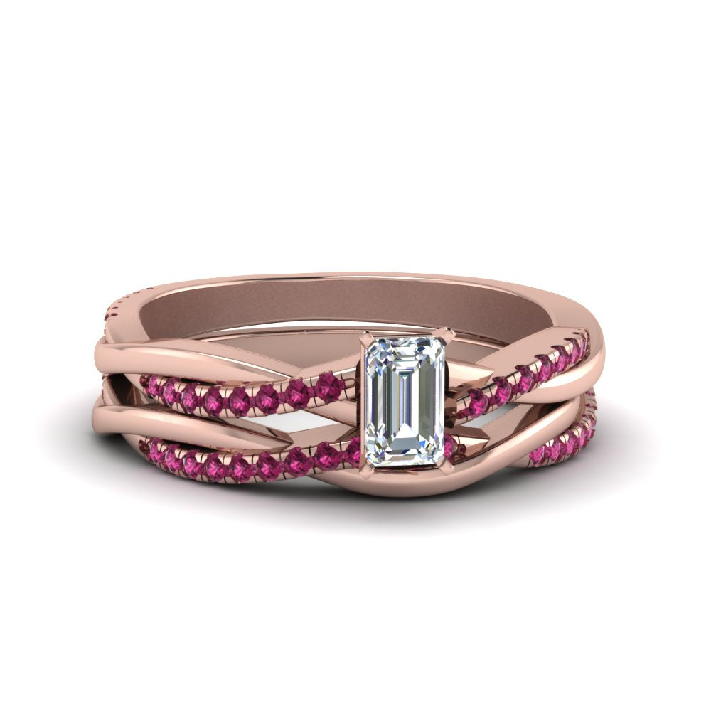 emerald-cut-Infinity-twist-diamond-matching-bridal-set-with-pink-sapphire-in-14K-rose-gold-FD8253EMGSADRPI-NL-RG