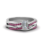 Load image into Gallery viewer, emerald-cut-Infinity-twist-diamond-matching-bridal-set-with-pink-sapphire-in-14K-white-gold-FD8253EMGSADRPI-NL-WG
