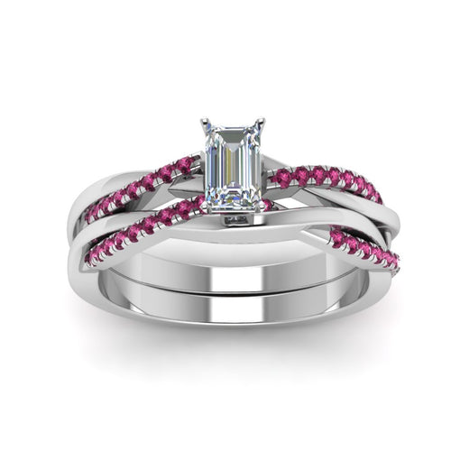 emerald-cut-Infinity-twist-diamond-matching-bridal-set-with-pink-sapphire-in-14K-white-gold-FD8253EMGSADRPI-NL-WG
