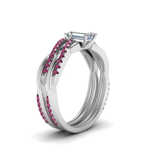 emerald-cut-Infinity-twist-diamond-matching-bridal-set-with-pink-sapphire-in-14K-white-gold-FD8253EMGSADRPI-NL-WG