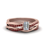 Load image into Gallery viewer, emerald-cut-Infinity-twist-diamond-matching-bridal-set-with-ruby-in-14K-rose-gold-FD8253EMGRUDR-NL-RG
