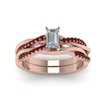 Load image into Gallery viewer, emerald-cut-Infinity-twist-diamond-matching-bridal-set-with-ruby-in-14K-rose-gold-FD8253EMGRUDR-NL-RG
