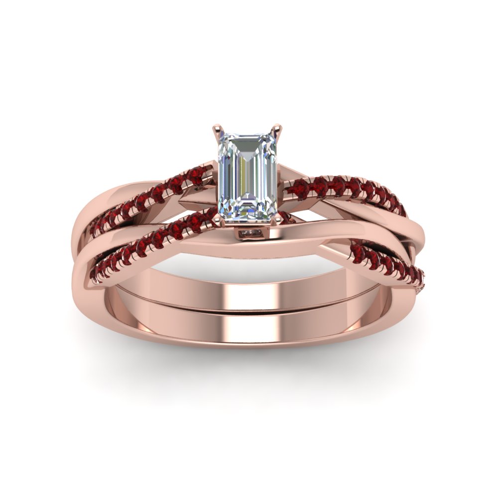 emerald-cut-Infinity-twist-diamond-matching-bridal-set-with-ruby-in-14K-rose-gold-FD8253EMGRUDR-NL-RG