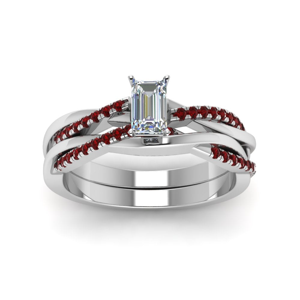 emerald-cut-Infinity-twist-diamond-matching-bridal-set-with-ruby-in-14K-white-gold-FD8253EMGRUDR-NL-WG