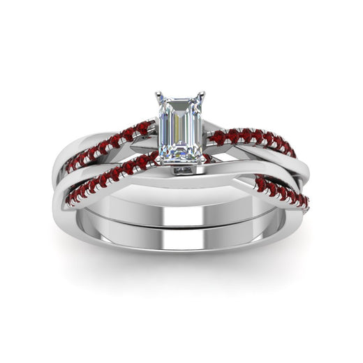 emerald-cut-Infinity-twist-diamond-matching-bridal-set-with-ruby-in-14K-white-gold-FD8253EMGRUDR-NL-WG