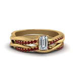 Load image into Gallery viewer, emerald-cut-Infinity-twist-diamond-matching-bridal-set-with-ruby-in-14K-yellow-gold-FD8253EMGRUDR-NL-YG
