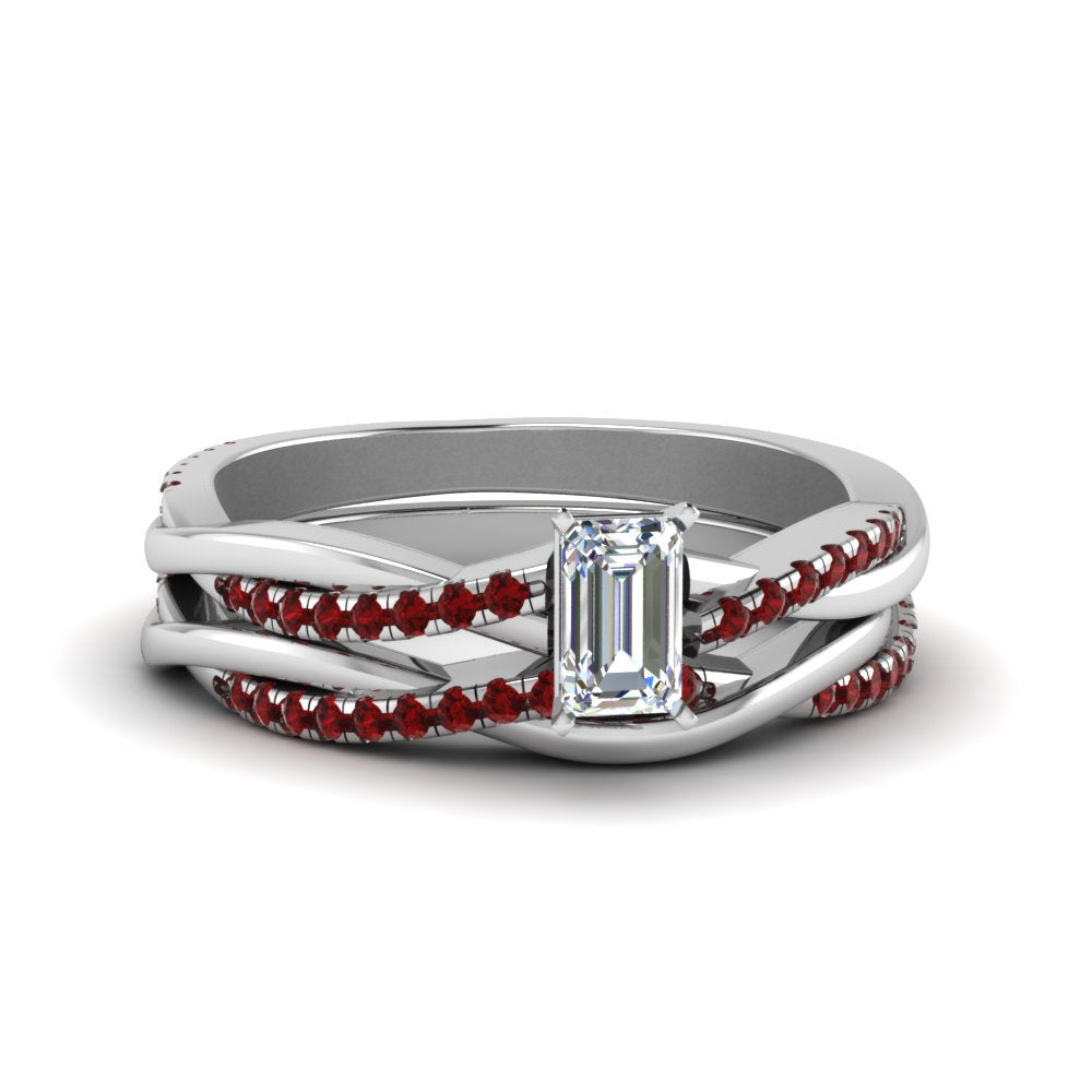 emerald-cut-Infinity-twist-diamond-matching-bridal-set-with-ruby-in-950-Platinum-FD8253EMGRUDR-NL-WG