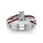 Load image into Gallery viewer, emerald-cut-Infinity-twist-diamond-matching-bridal-set-with-ruby-in-950-Platinum-FD8253EMGRUDR-NL-WG

