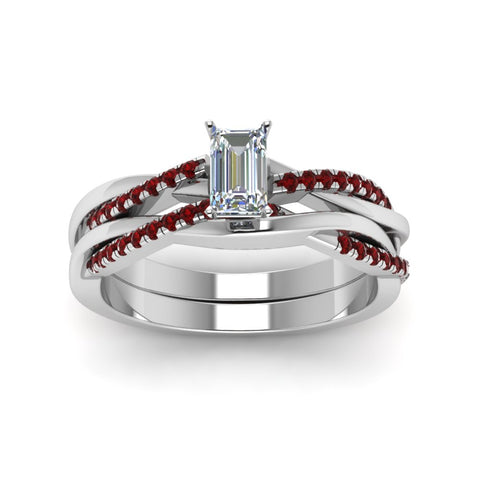 emerald-cut-Infinity-twist-diamond-matching-bridal-set-with-ruby-in-950-Platinum-FD8253EMGRUDR-NL-WG