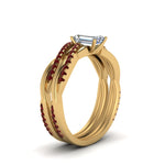 Load image into Gallery viewer, emerald-cut-Infinity-twist-diamond-matching-bridal-set-with-ruby-in-14K-yellow-gold-FD8253EMGRUDR-NL-YG
