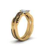 Load image into Gallery viewer, emerald-cut-Infinity-twist-matching-bridal-set-with-black-diamond-in-14K-yellow-gold-FD8253EMGBLACK-NL-YG
