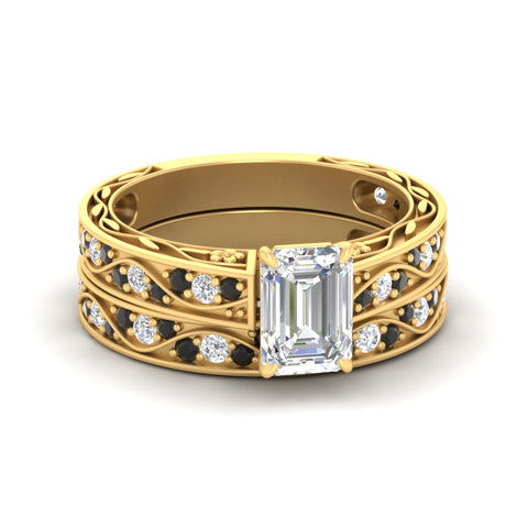 emerald-cut-antique-filigree-black-diamond-bridal-ring-set-in-yellow-gold-fdens3543emgblacksleep-nl-yg.jpg