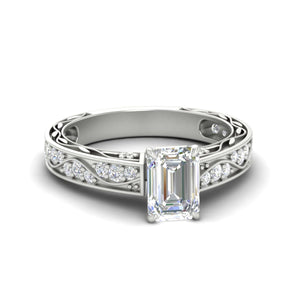 Antique Filigree Emerald Cut Diamond Engagement Ring