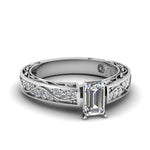 Load image into Gallery viewer, emerald-cut-antique-filigree-diamond-ring-in-14K-white-gold-FDENS3543EMR-NL-WG