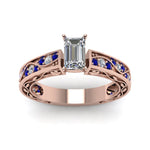 Load image into Gallery viewer, emerald-cut-antique-filigree-diamond-ring-with-blue-sapphire-in-14K-rose-gold-FDENS3543EMRGSABLANGLE5-NL-RG