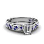 Load image into Gallery viewer, emerald-cut-antique-filigree-diamond-ring-with-blue-sapphire-in-14K-white-gold-FDENS3543EMRGSABL-NL-WG_82cc9336-9244-4f93-b8d9-63a524071b64
