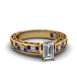 Load image into Gallery viewer, emerald-cut-antique-filigree-diamond-ring-with-blue-sapphire-in-14K-yellow-gold-FDENS3543EMRGSABL-NL-YG_abfed7f5-c23a-471c-b1d7-df681b46c28a

