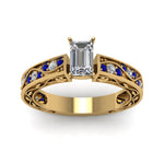 Load image into Gallery viewer, emerald-cut-antique-filigree-diamond-ring-with-blue-sapphire-in-14K-yellow-gold-FDENS3543EMRGSABLANGLE5-NL-YG_c738e087-4fd5-4fca-82a2-07d985247777
