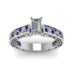 Load image into Gallery viewer, emerald-cut-antique-filigree-diamond-ring-with-blue-sapphire-in-950-platinum-FDENS3543EMRGSABLANGLE5-NL-WG