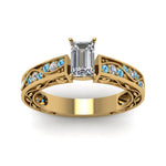 Load image into Gallery viewer, emerald-cut-antique-filigree-diamond-ring-with-ice-blue-topaz-in-14K-yellow-gold-FDENS3543EMRGICBLTOANGLE5-NL-YG