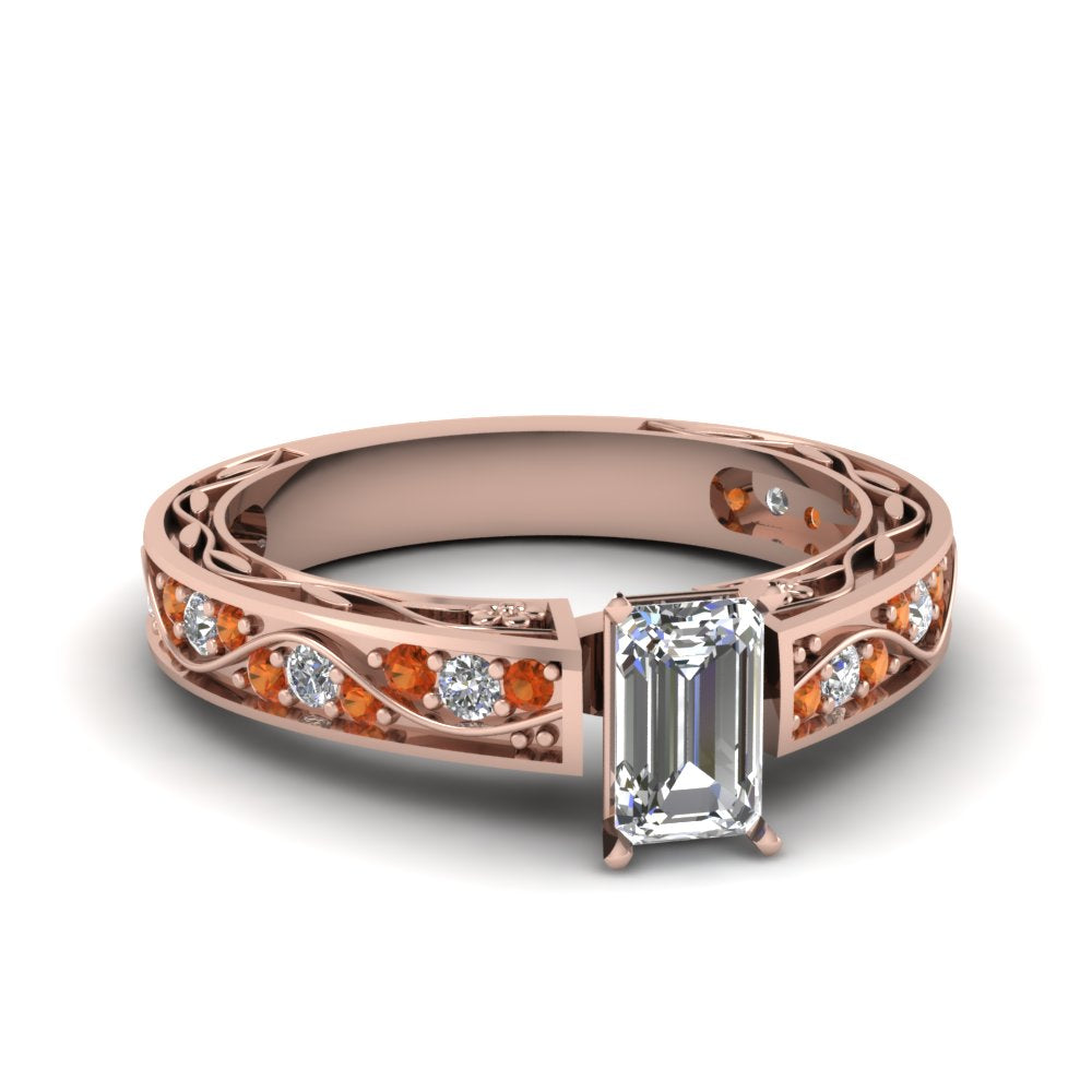 emerald-cut-antique-filigree-diamond-ring-with-orange-sapphire-in-14K-rose-gold-FDENS3543EMRGSAOR-NL-RG