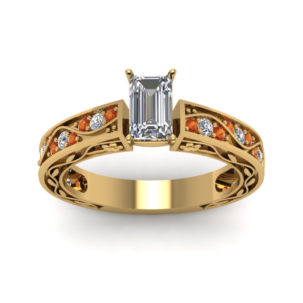 emerald-cut-antique-filigree-diamond-ring-with-orange-sapphire-in-14K-yellow-gold-FDENS3543EMRGSAORANGLE5-NL-YG_669fec1d-3f4b-400b-9d85-0814cb7f0e91