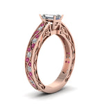 Load image into Gallery viewer, emerald-cut-antique-filigree-diamond-ring-with-pink-sapphire-in-14K-rose-gold-FDENS3543EMRGSADRPIANGLE2-NL-RG_c2f3342e-1f19-4a38-bded-1bf0a3c04be3
