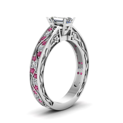emerald-cut-antique-filigree-diamond-ring-with-pink-sapphire-in-14K-white-gold-FDENS3543EMRGSADRPIANGLE2-NL-WG
